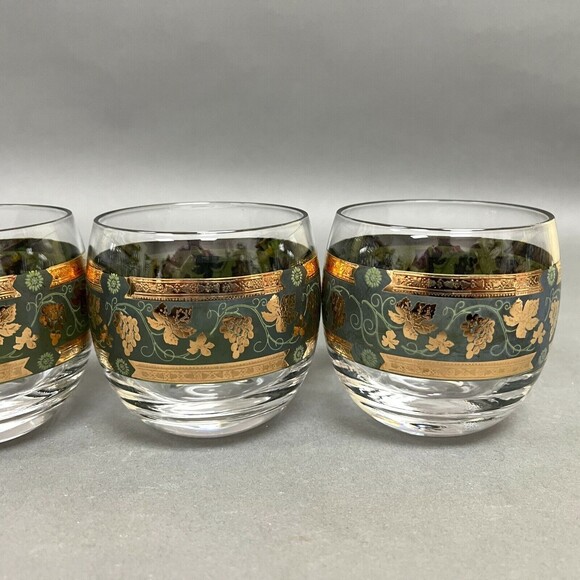 Cera Roly Poly Glass Glasses Clear Green Gold Multicolor Grapes Lot of 4 - Picture 3 of 6